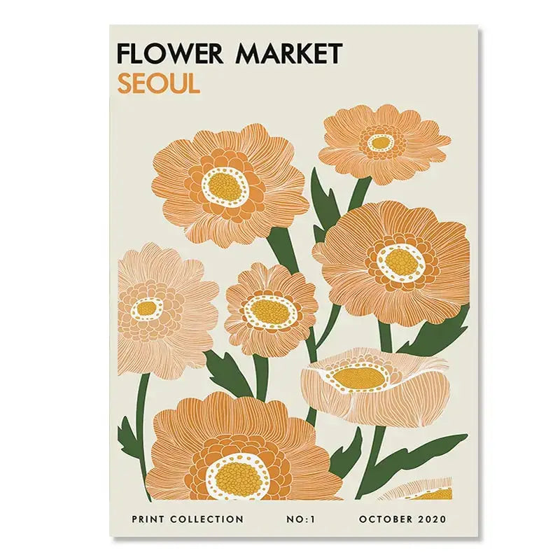 Arte en lienzo floral naranja inspirado en Yayoi Kusama