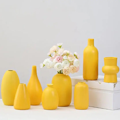 Yellow Porcelain Flower Vase for Home Decor