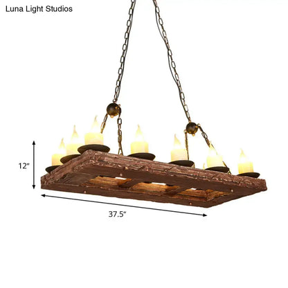 Yellow Wood Island Pendant Light with 14 Bulbs - Warehouse Style