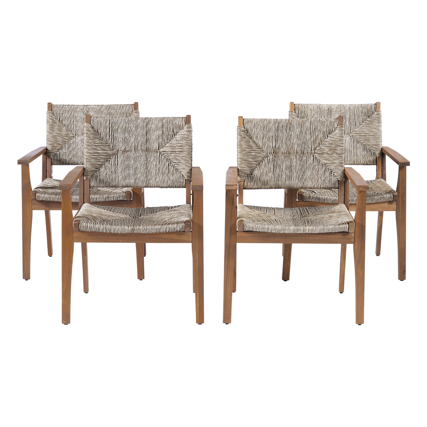 Durable Outdoor Dining Chair Set with acacia wood frame and wicker seats, 4 chairs on Tampa Home & Garden Store