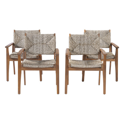 Durable Outdoor Dining Chair Set with acacia wood frame and wicker seats, 4 chairs on Tampa Home & Garden Store