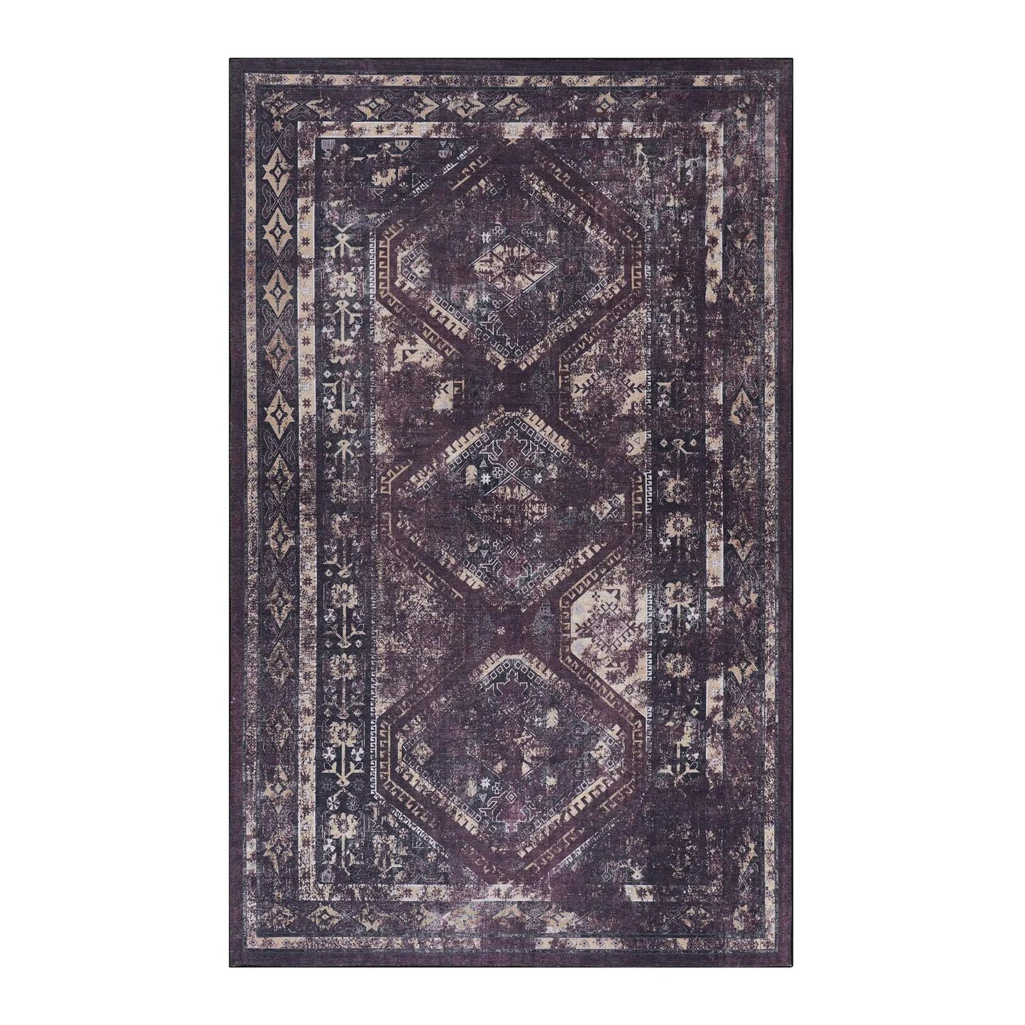 Maval Washable Area Rug 5 by 8 Black Burgundy