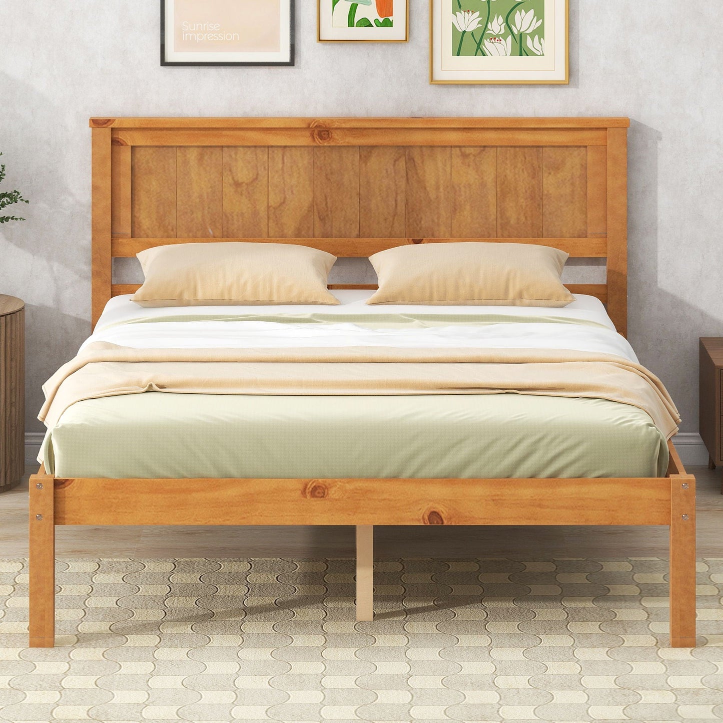 Strong Espresso Wood Platform Bed and Headboard