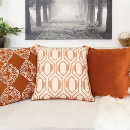Geometric Embroidered Throw Pillows Rust set of 3 Unique Piece Furniture on Tampa Home & Garden Store