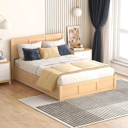 Platform bed with under-bed storage and 2 drawers in natural wood by Unique Piece Furniture on Tampa Home & Garden Store