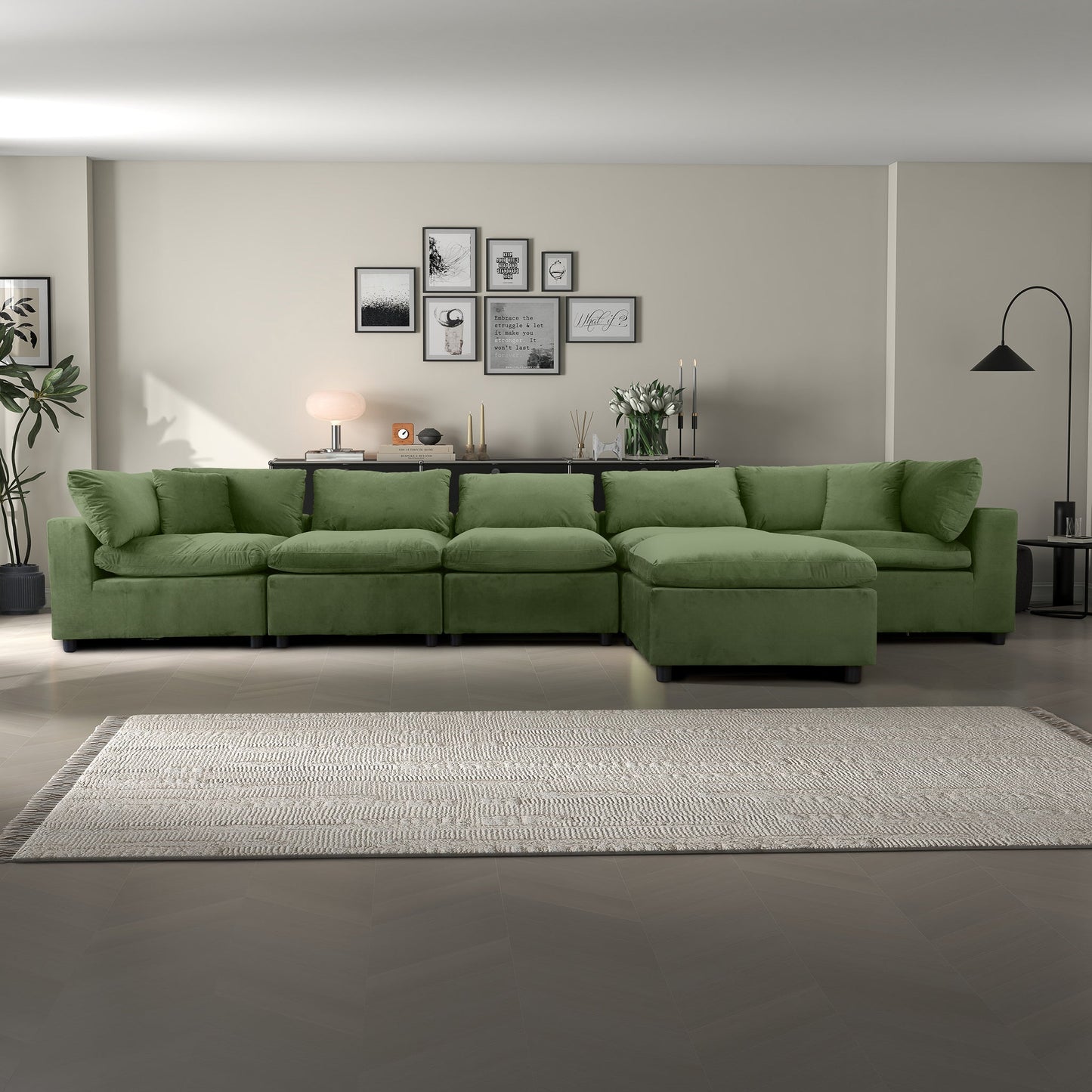 Hayward Olive Sectional Sofa olive green upholstery, modern L-shaped modular design on Tampa Home & Garden Store