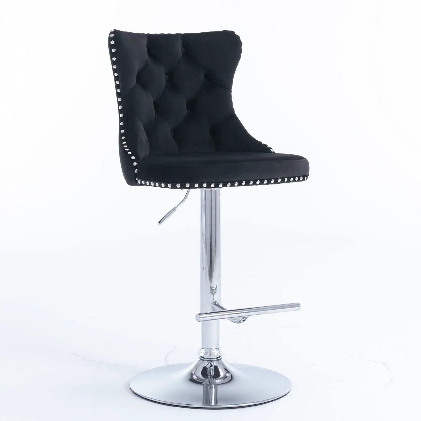 Swivel bar stools set of 2, adjustable 25–33 in, black fabric, chrome base with nailhead trim on Tampa Home & Garden Store