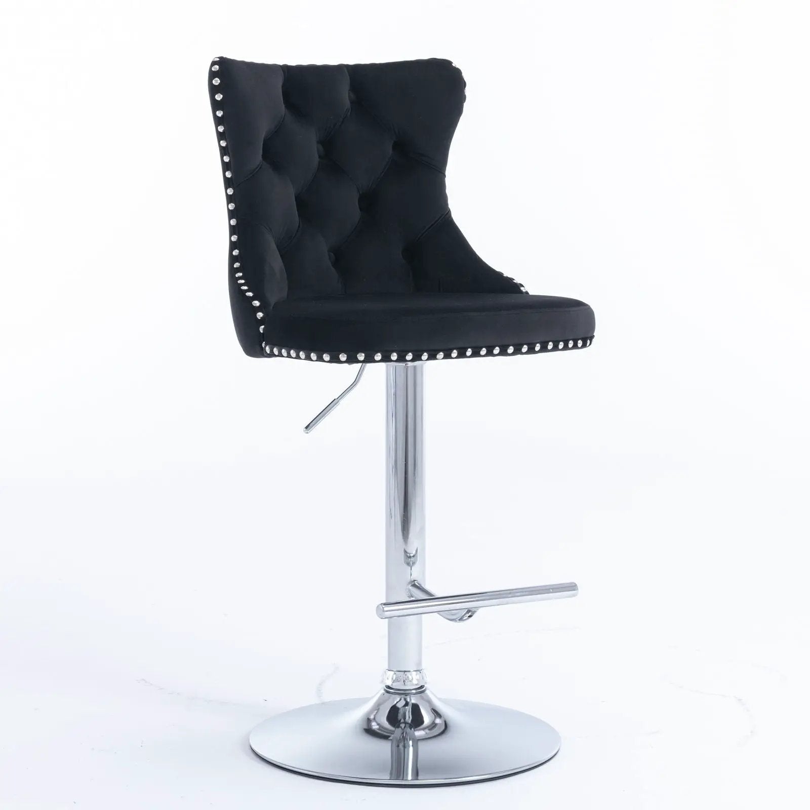 Swivel bar stools set of 2, adjustable 25–33 in, black fabric, chrome base with nailhead trim on Tampa Home & Garden Store