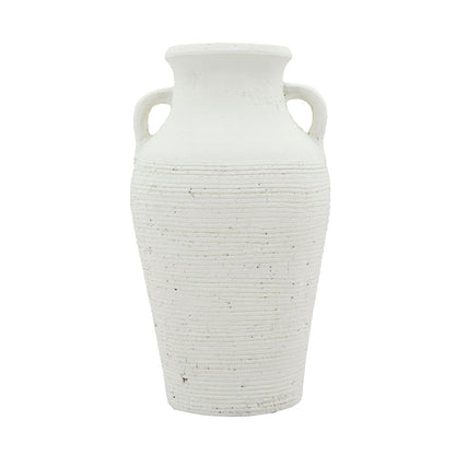Rustic white terracotta tall vase with ribbed texture and twin handles by HouseOfZazla on Tampa Home & Garden Store