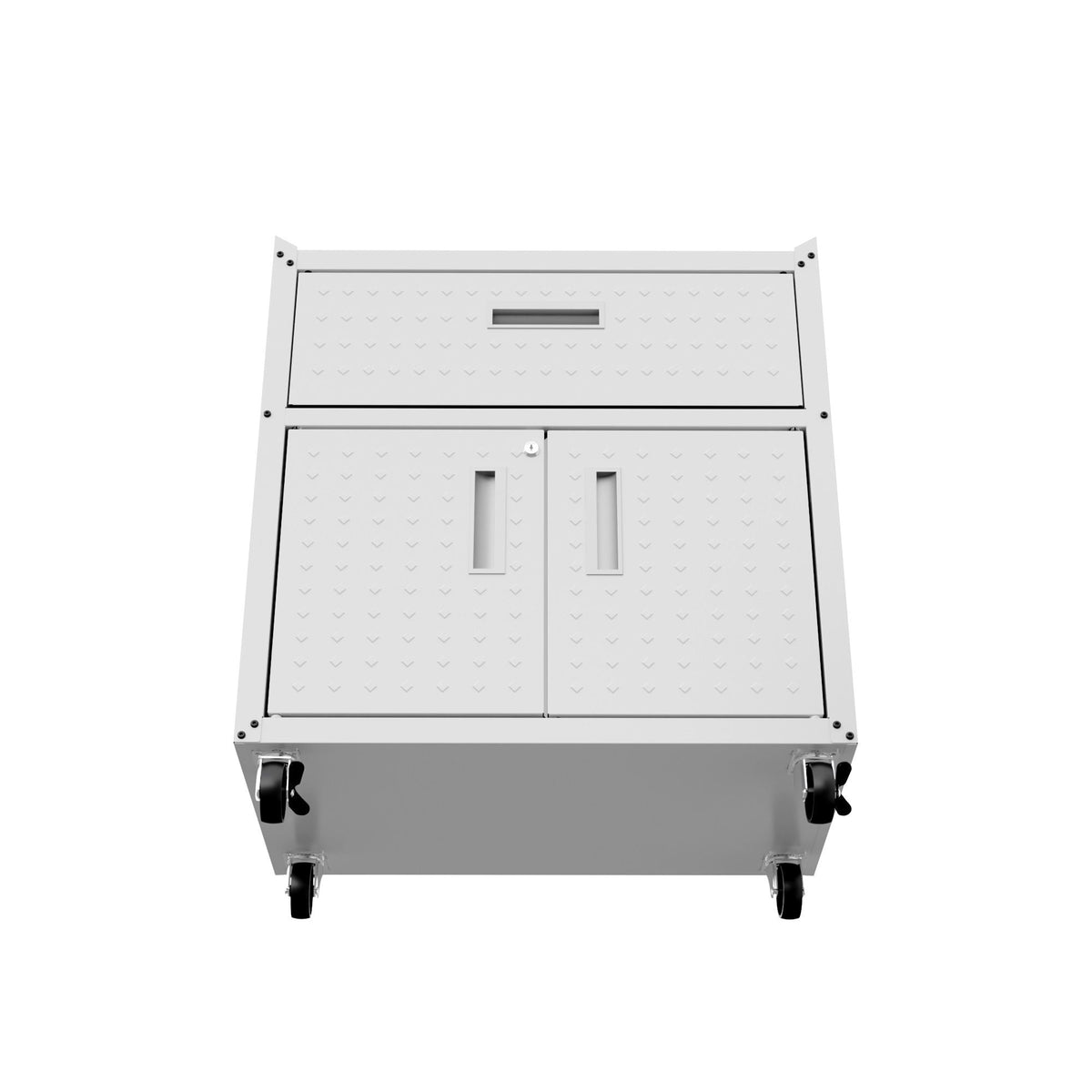 Mobile Garage Cabinet with Locking System gray white dark gray diamond plate doors caster wheels on Tampa Home & Garden Store
