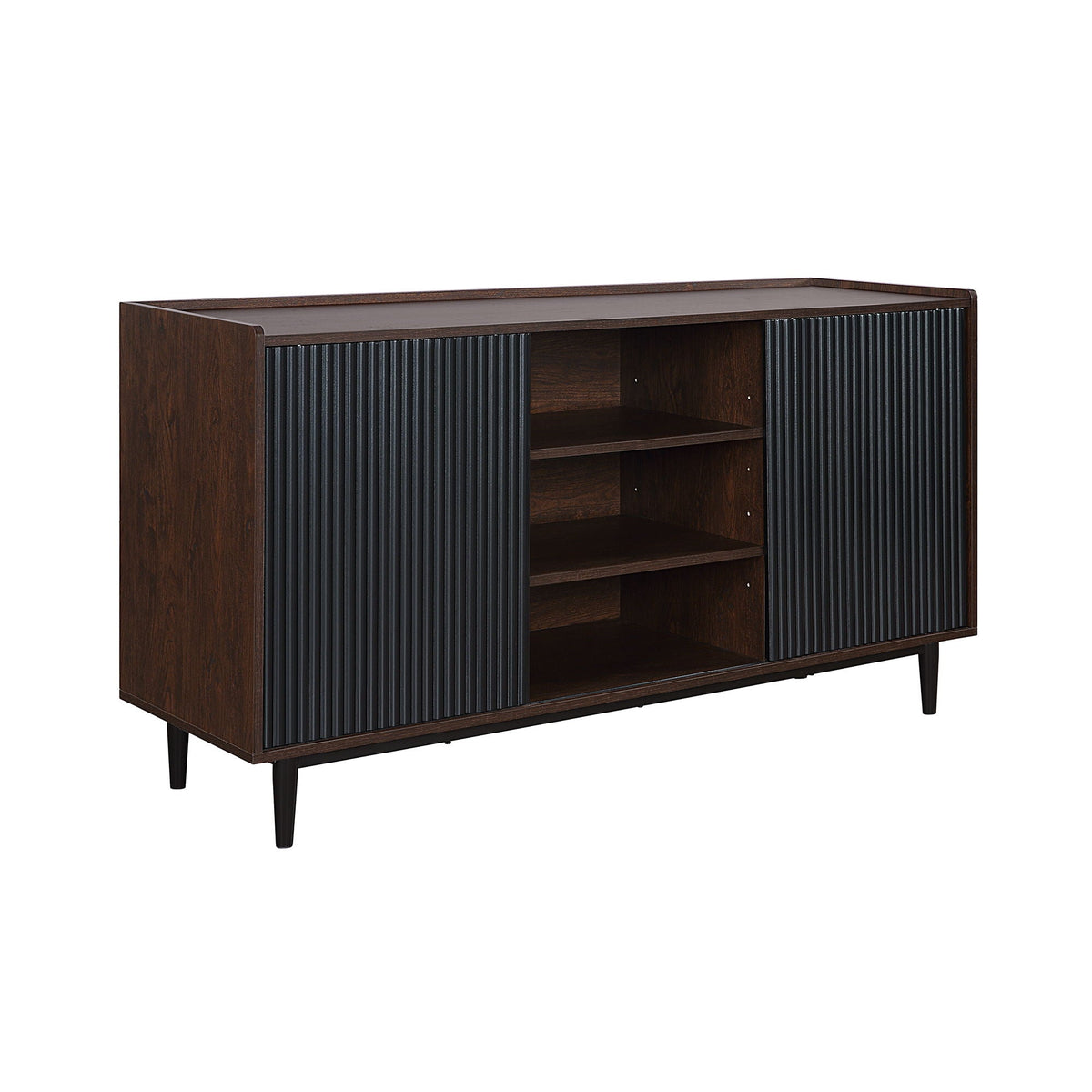 Fluted sideboard with adjustable storage; dark wood frame, black ribbed doors by HouseOfZazla on Tampa Home & Garden Store