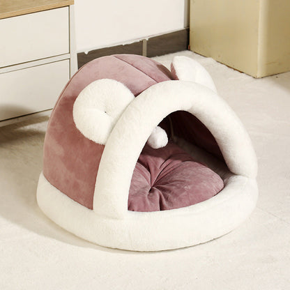 Sell My Stuff self-warming pet tent cave bed for cats, plush pink with white on Tampa Home & Garden Store