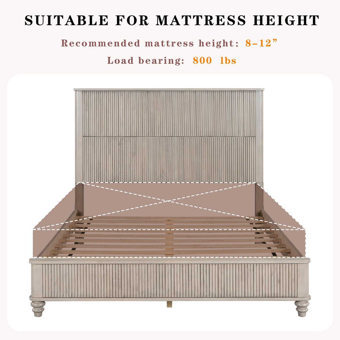 Solid Wood Queen Platform Bed with Tall Headboard