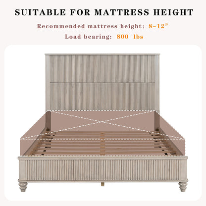 Solid Wood Queen Platform Bed with Tall Headboard