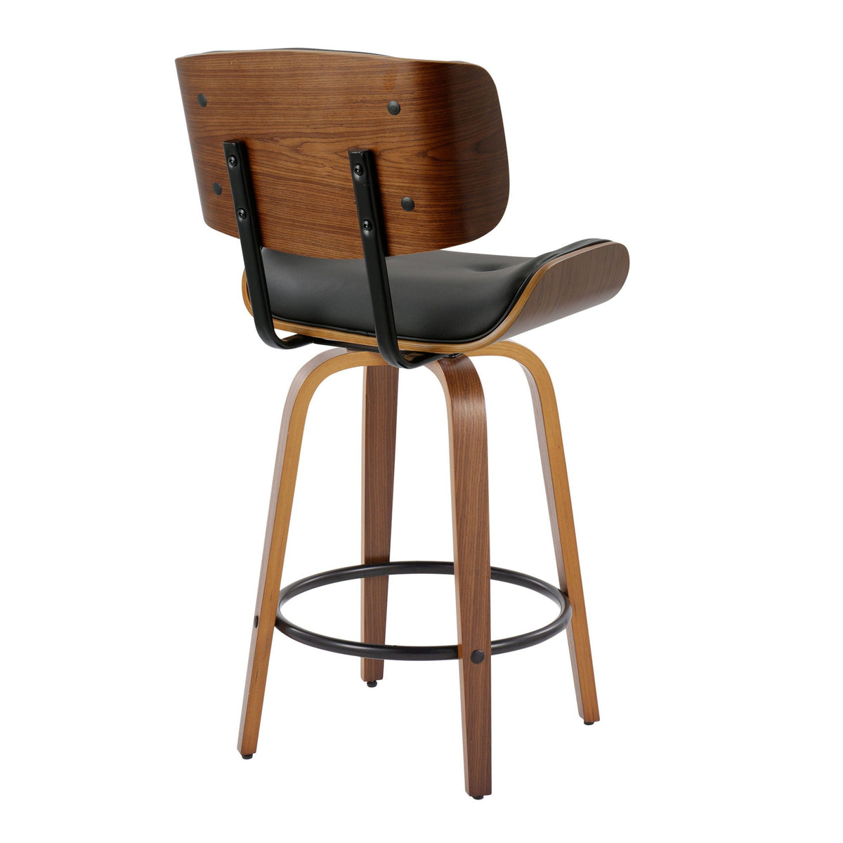 Mid-Century Modern Counter Stool set of 2 with wood back and black seat swivel HouseOfZazla on Tampa Home & Garden Store
