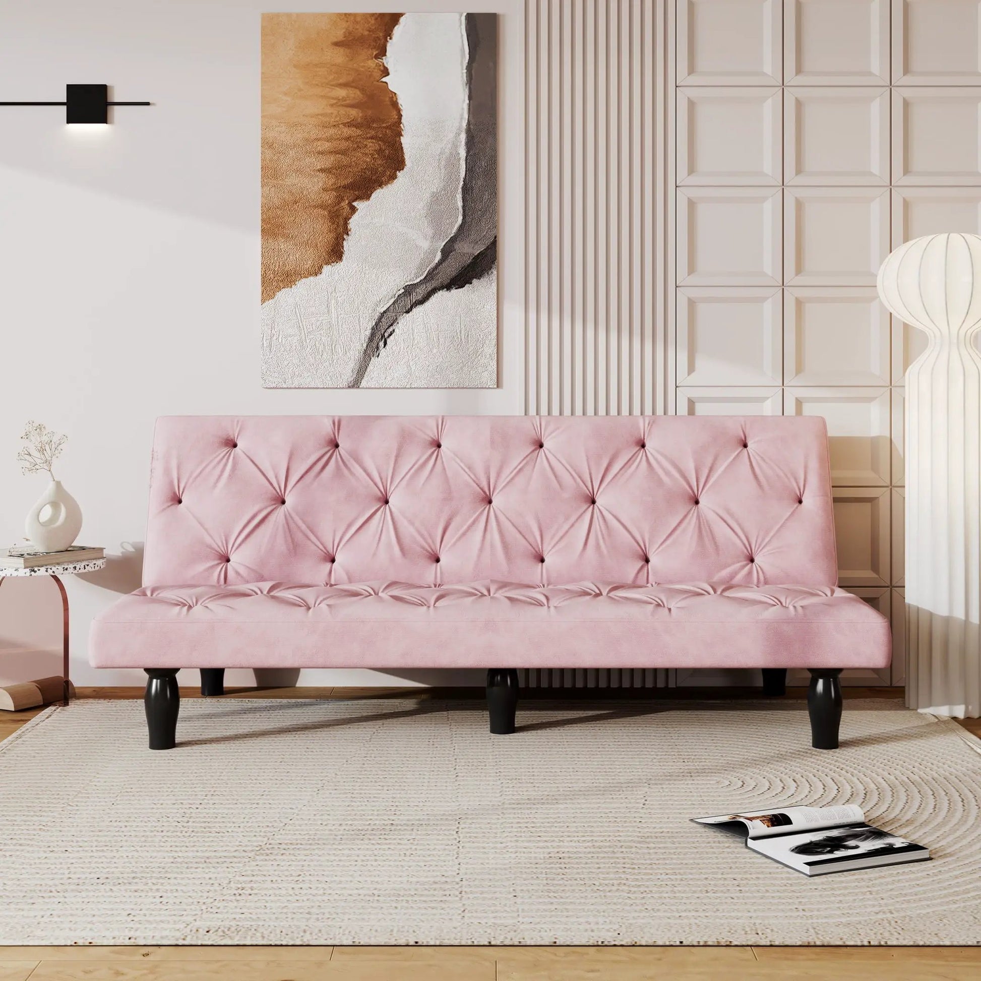 Sofa Bed With Adjustable Backrest pink tufted velvet futon with black legs on Tampa Home & Garden Store