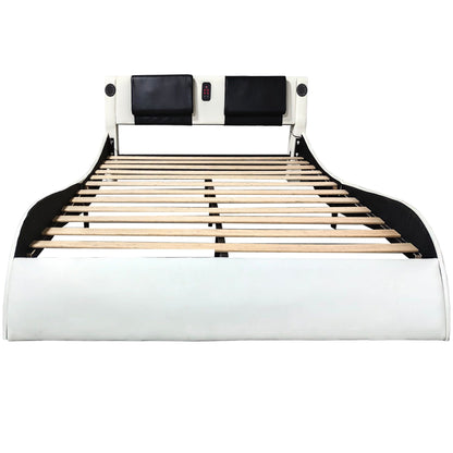 Platform bed frame with LED lighting and massage, white upholstered headboard HouseOfZazla on Tampa Home & Garden Store