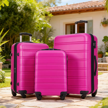HouseOfZazla pink 3-piece hardside spinner luggage set with TSA locks (20in/24in/28in) on Tampa Home & Garden Store