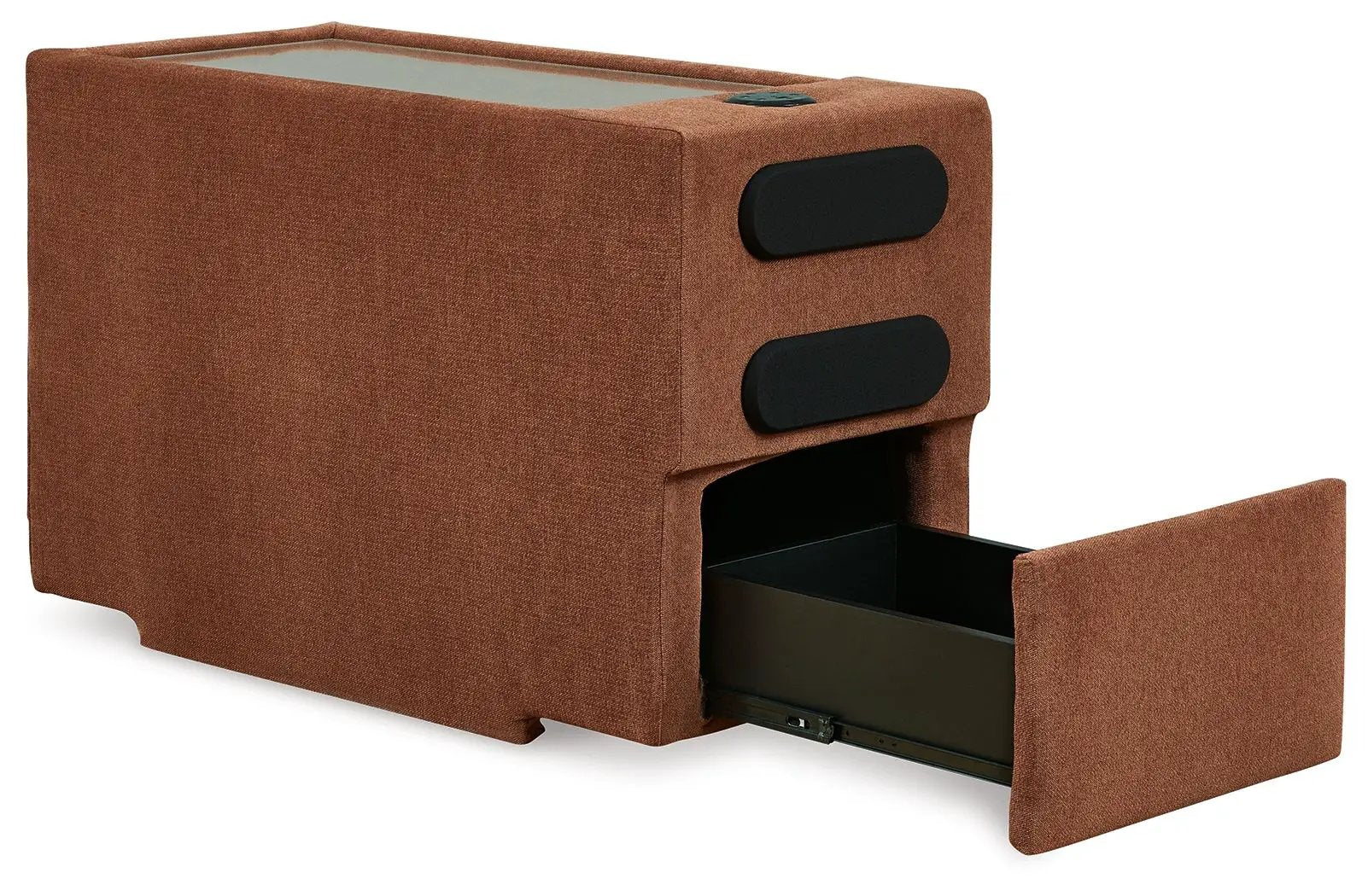 Modmax Spice in brown fabric with black oval pulls and a drawer Unique Piece Furniture on Tampa Home & Garden Store