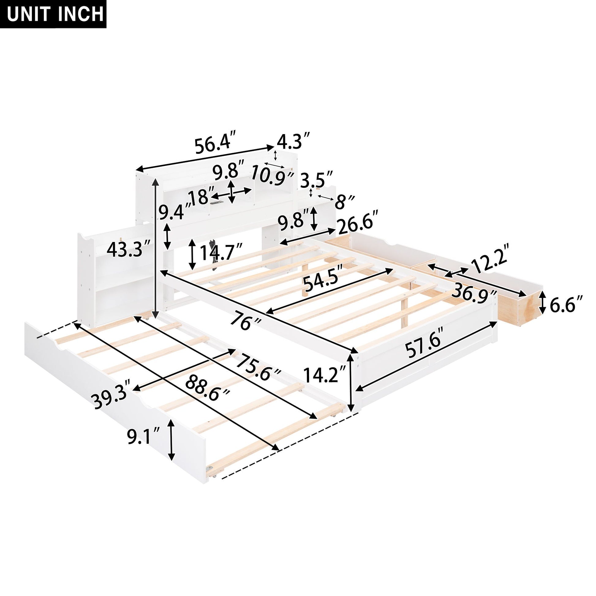 Storage platform bed with pull-out shelves, trundle, and 2 drawers in white by HouseOfZazla on Tampa Home & Garden Store