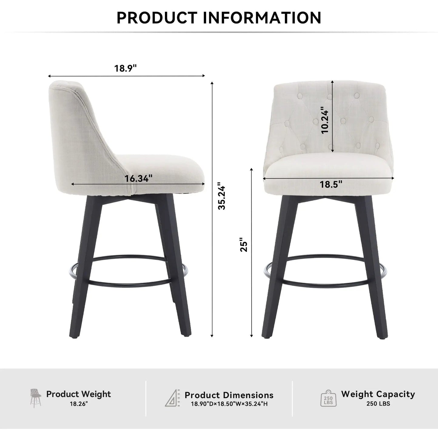 Swivel Bar Stools With Button Tufted Back 2 Pack