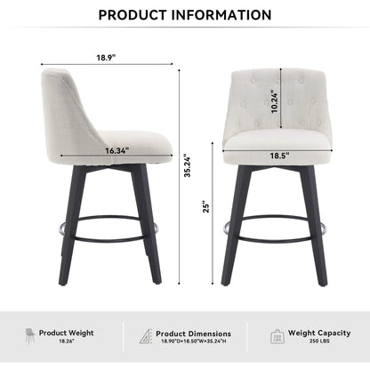 Swivel Bar Stools With Button Tufted Back 2 Pack