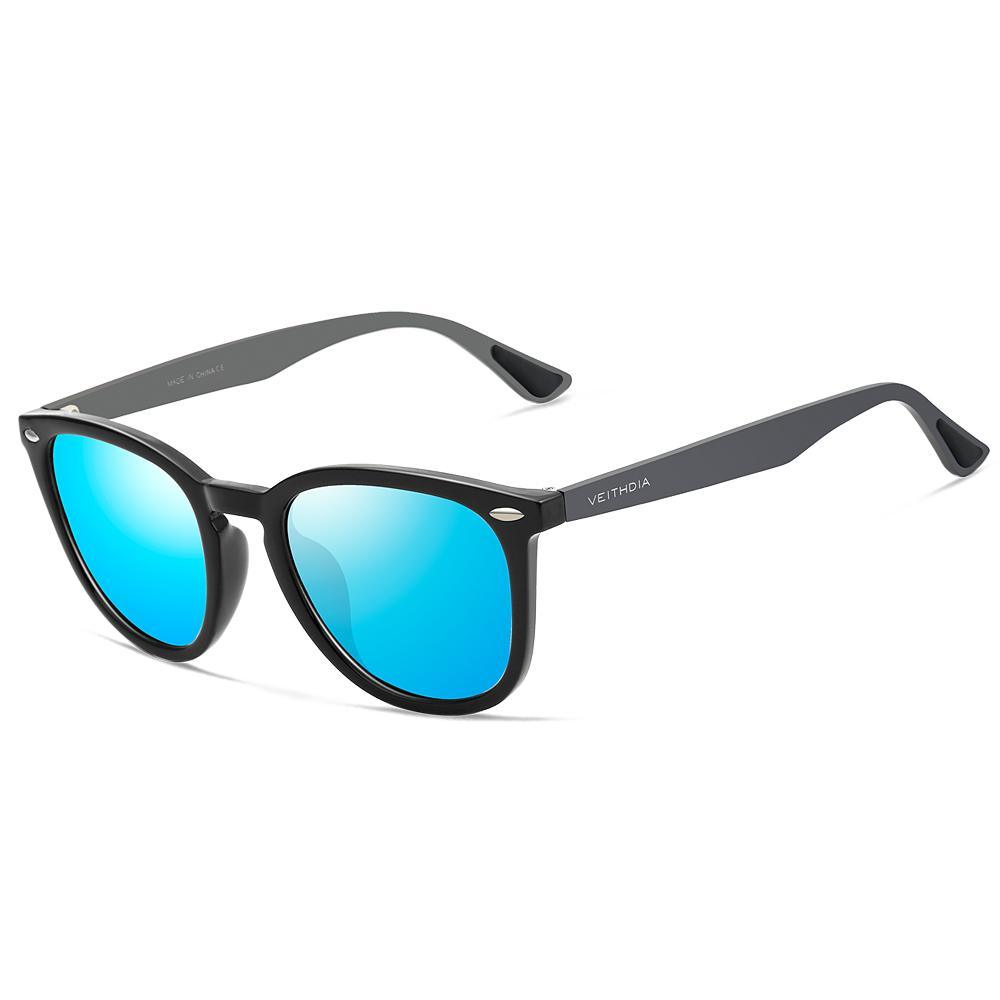 Stevvex aluminum TR90 sunglasses with blue mirror photochromic lenses and black frame on Tampa Home & Garden Store