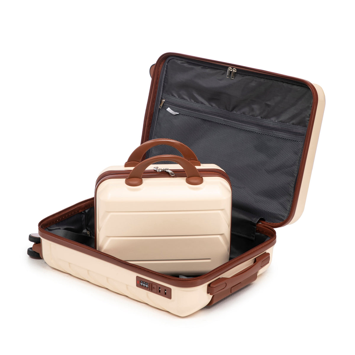 14'/20' 2-Piece Beige ABS Spinner Wheel Luggage Set with brown trim by HouseOfZazla on Tampa Home & Garden Store