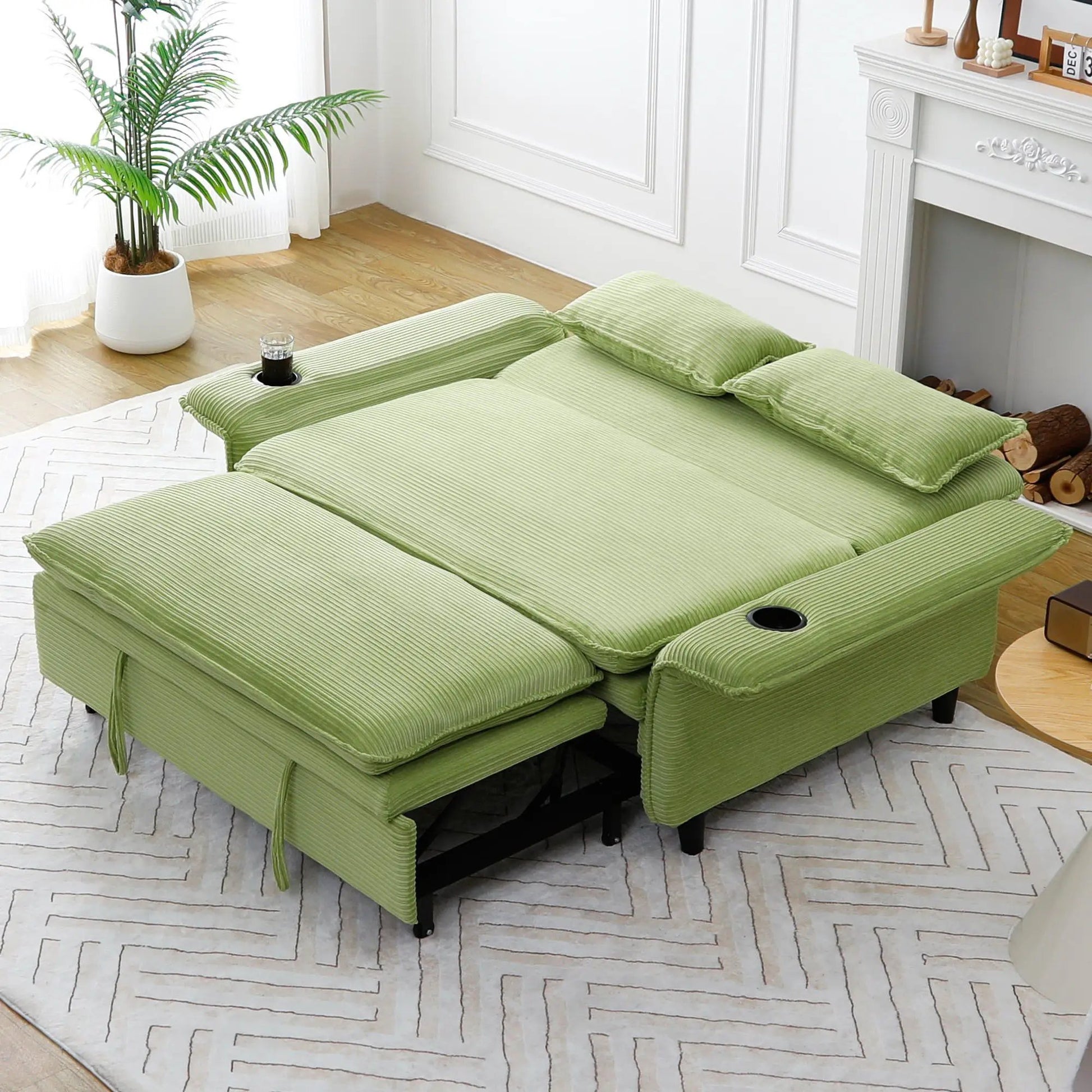 Modern Fabric Sleeper Sofa Bed with Adjustable Armrests and Backrests in green fabric on Tampa Home & Garden Store