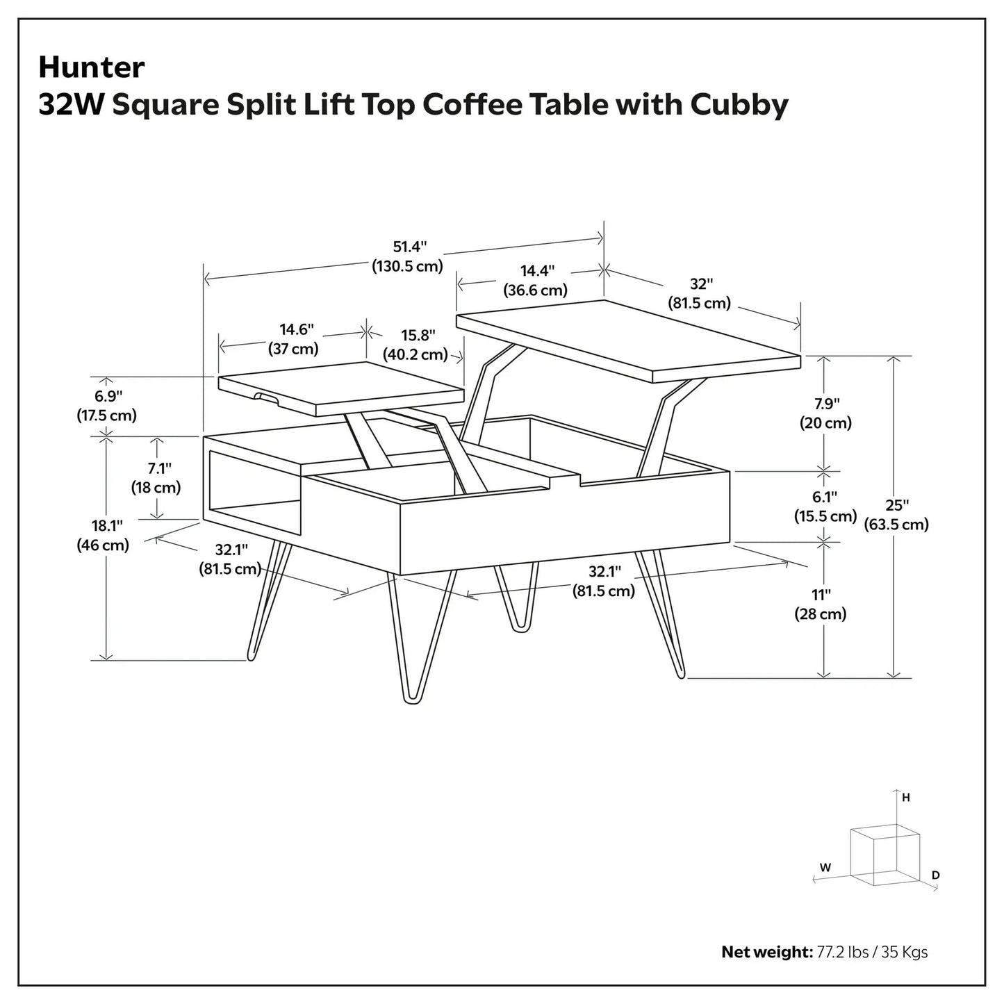 Hunter Handcrafted Lift Top Coffee Table