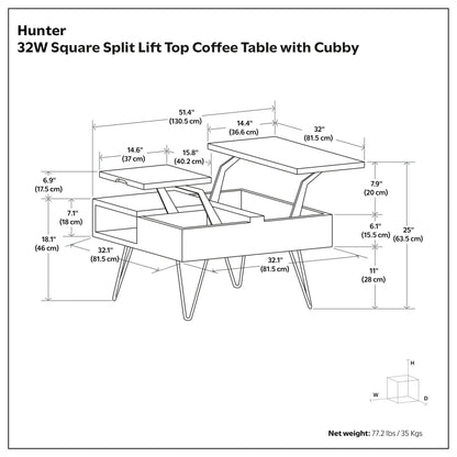 Hunter Handcrafted Lift Top Coffee Table