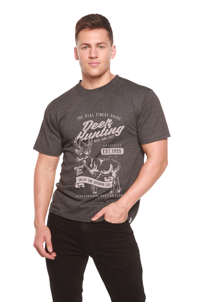 Men's deer hunting graphic T-shirt by Spun Bamboo, bamboo viscose/organic cotton, charcoal gray on Tampa Home & Garden Store