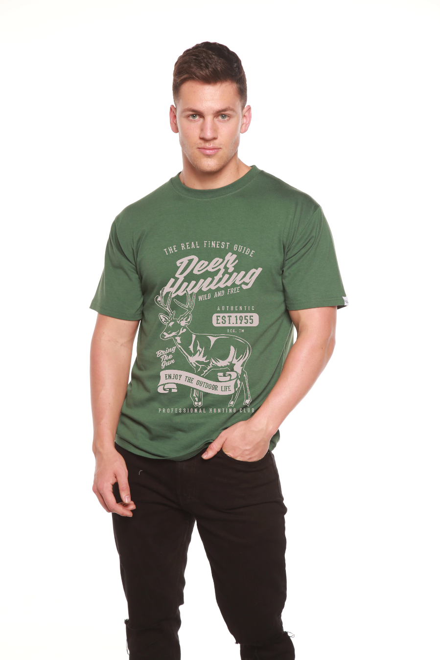 Deer Hunting men's green bamboo viscose/organic cotton tee by Spun Bamboo short sleeve on Tampa Home & Garden Store