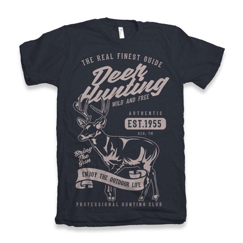 Deer Hunting men's bamboo viscose/organic cotton short sleeve graphic T-shirt navy with deer artwork Spun Bamboo on Tampa Home & Garden Store