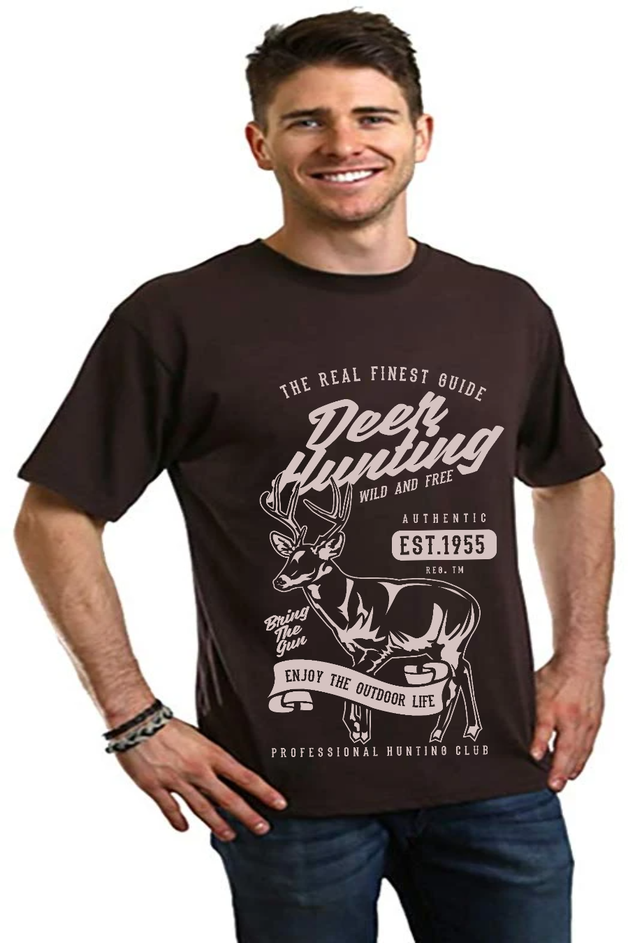 Men's Deer Hunting graphic T-shirt in dark brown, bamboo viscose/cotton blend, Spun Bamboo on Tampa Home & Garden Store