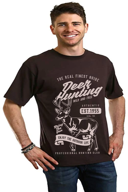 Men's Deer Hunting graphic T-shirt in dark brown, bamboo viscose/cotton blend, Spun Bamboo on Tampa Home & Garden Store