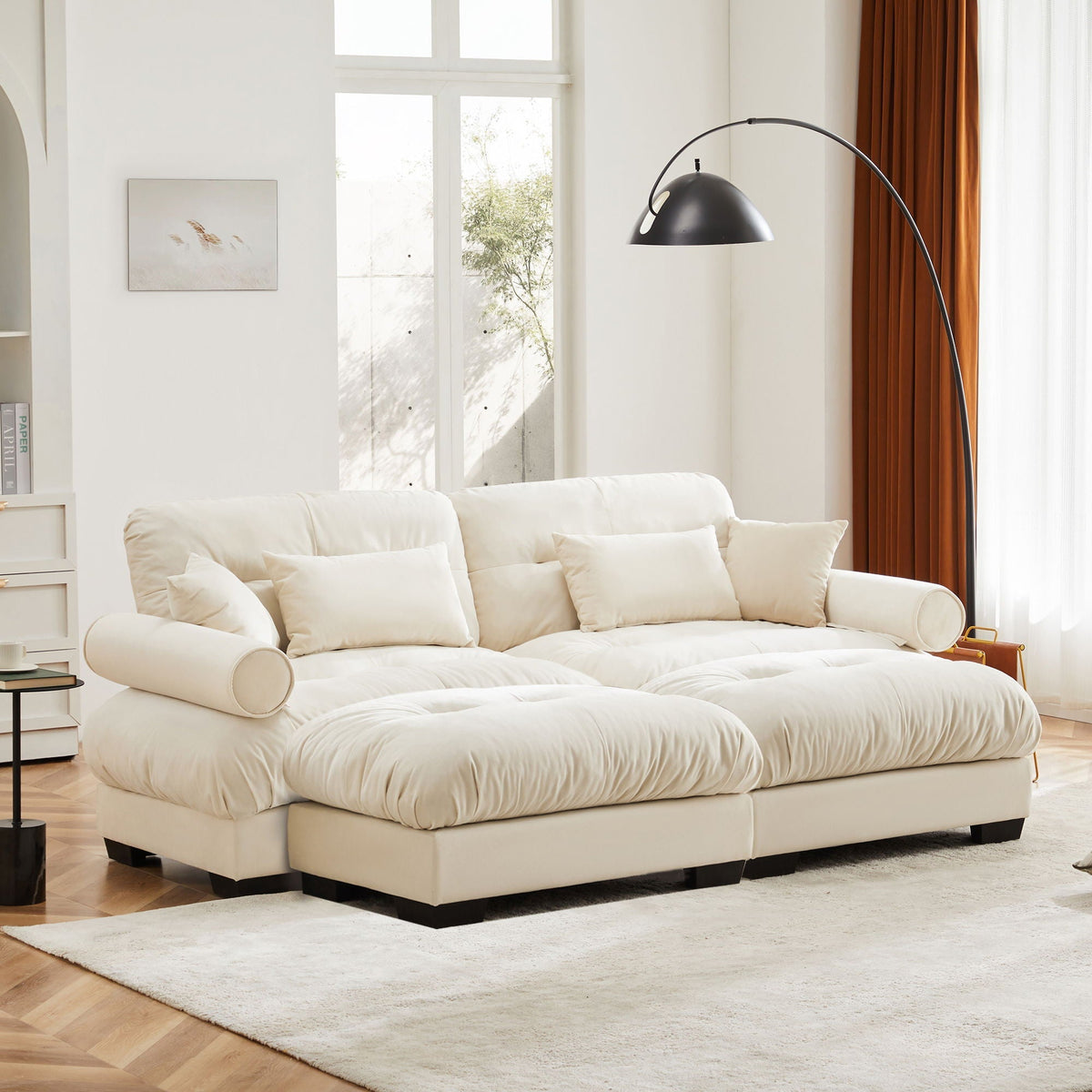 Oversized modular sectional sofa by HouseOfZazla with movable ottoman, cream 2-piece set on Tampa Home & Garden Store