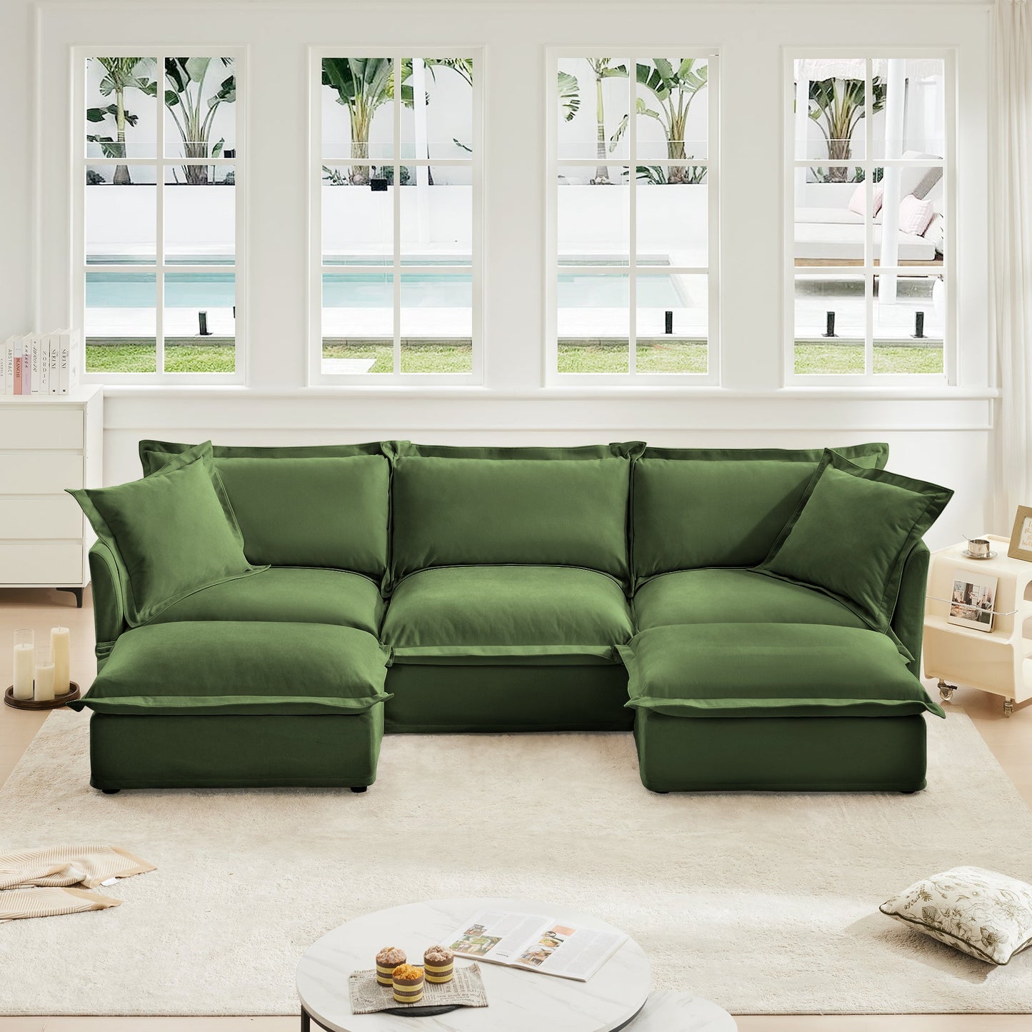 Slipcovered U Shape Sectional Deep Seat Sofa in forest green by HouseOfZazla on Tampa Home & Garden Store