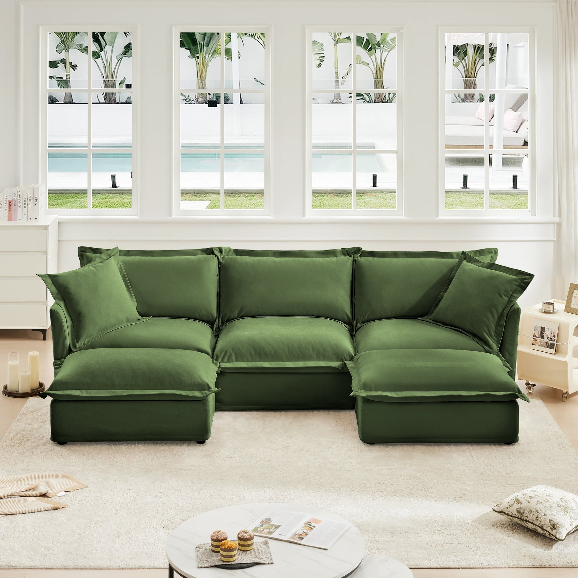 Slipcovered U Shape Sectional Deep Seat Sofa in forest green by HouseOfZazla on Tampa Home & Garden Store