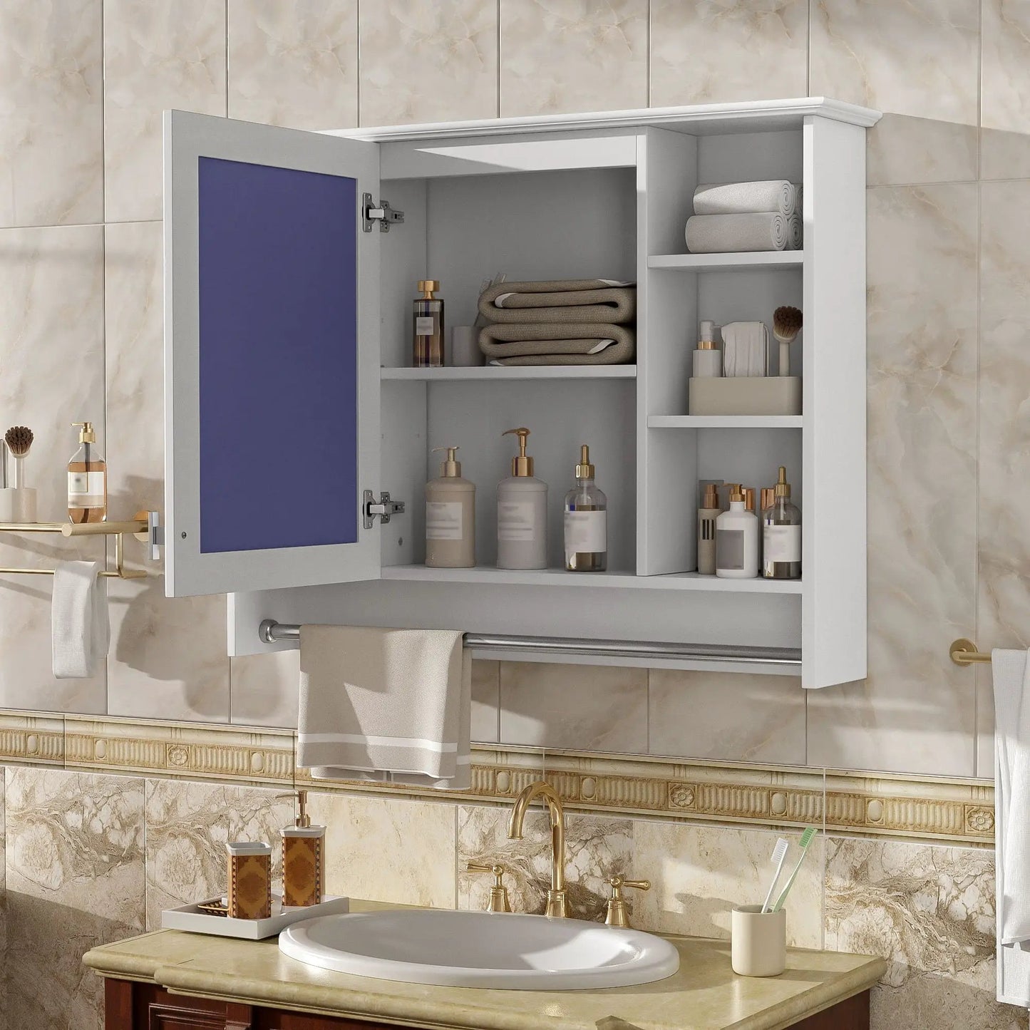 Wall Mounted Mirror Cabinet With Adjustable Shelf