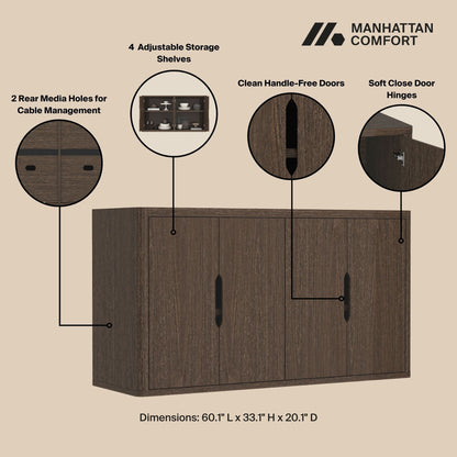 Rivington Sideboard dark wood with 4 adjustable shelves and 2 rear cable holes, soft-close hinges on Tampa Home & Garden Store