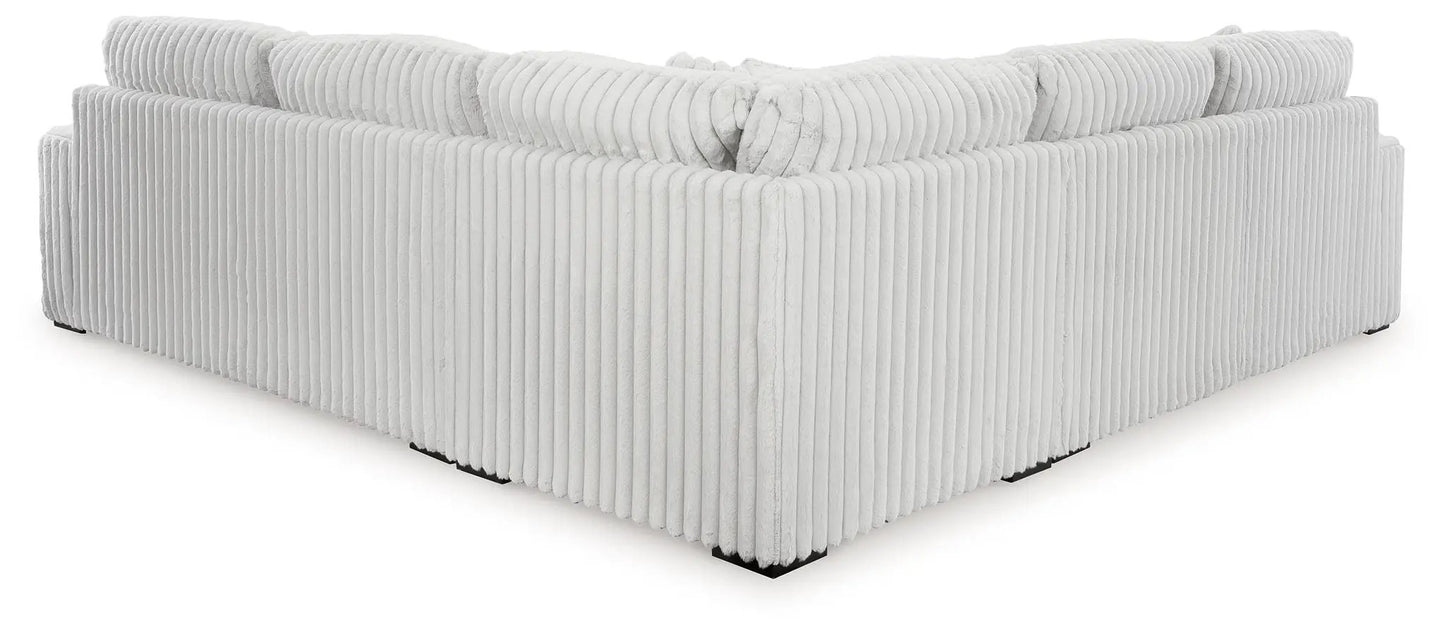 Stupendous stationary sectional in cream corduroy with vertical tufting Unique Piece Furniture on Tampa Home & Garden Store