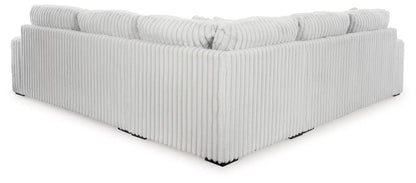 Stupendous stationary sectional in cream corduroy with vertical tufting Unique Piece Furniture on Tampa Home & Garden Store