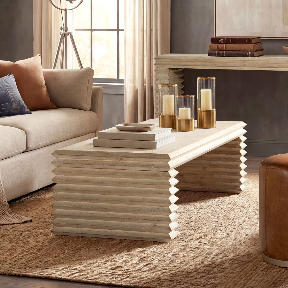 Geometric Waterfall Console Table in light brown solid wood construction by HouseOfZazla on Tampa Home & Garden Store