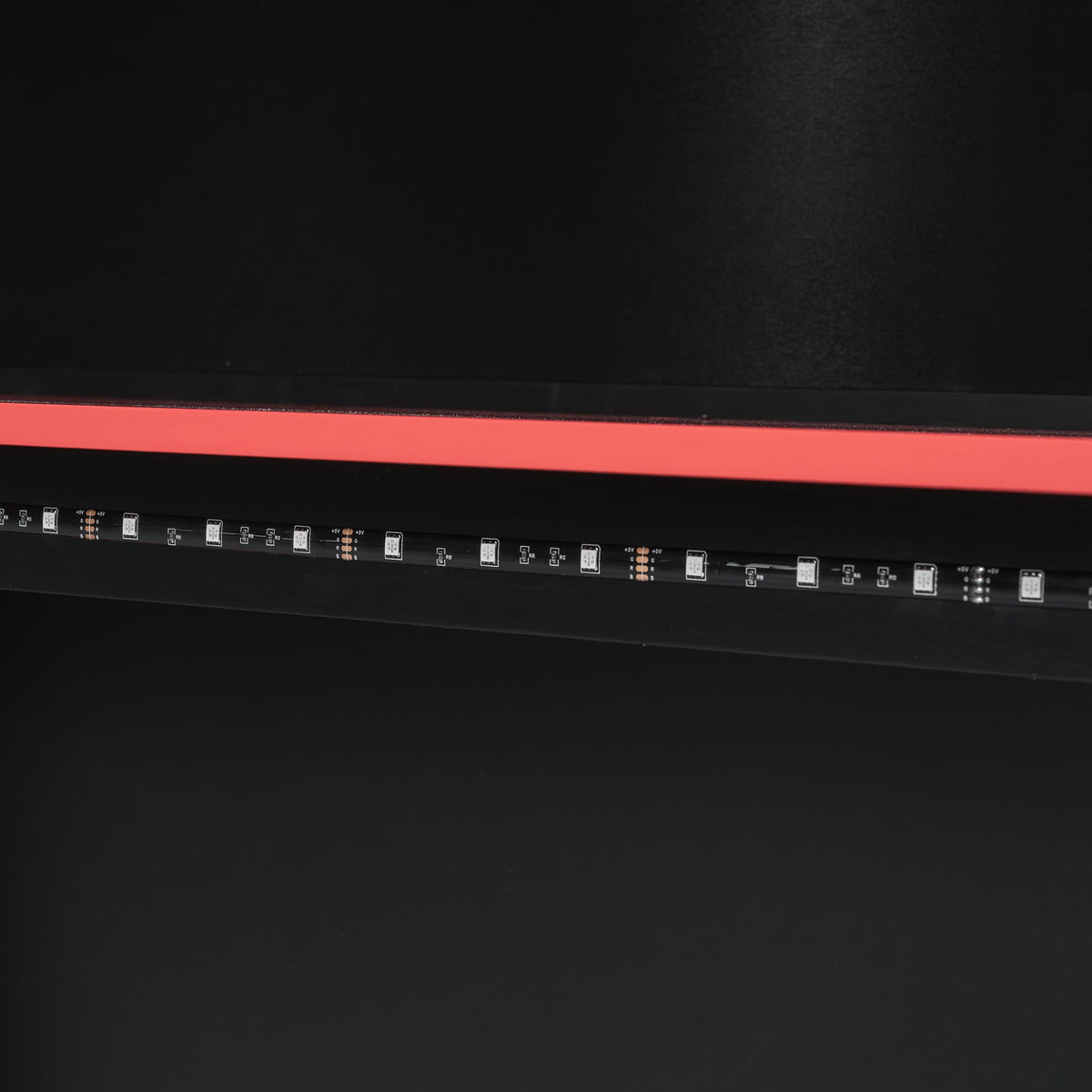 RGB LED light strip on black panel with red edge and small LED modules on Tampa Home & Garden Store