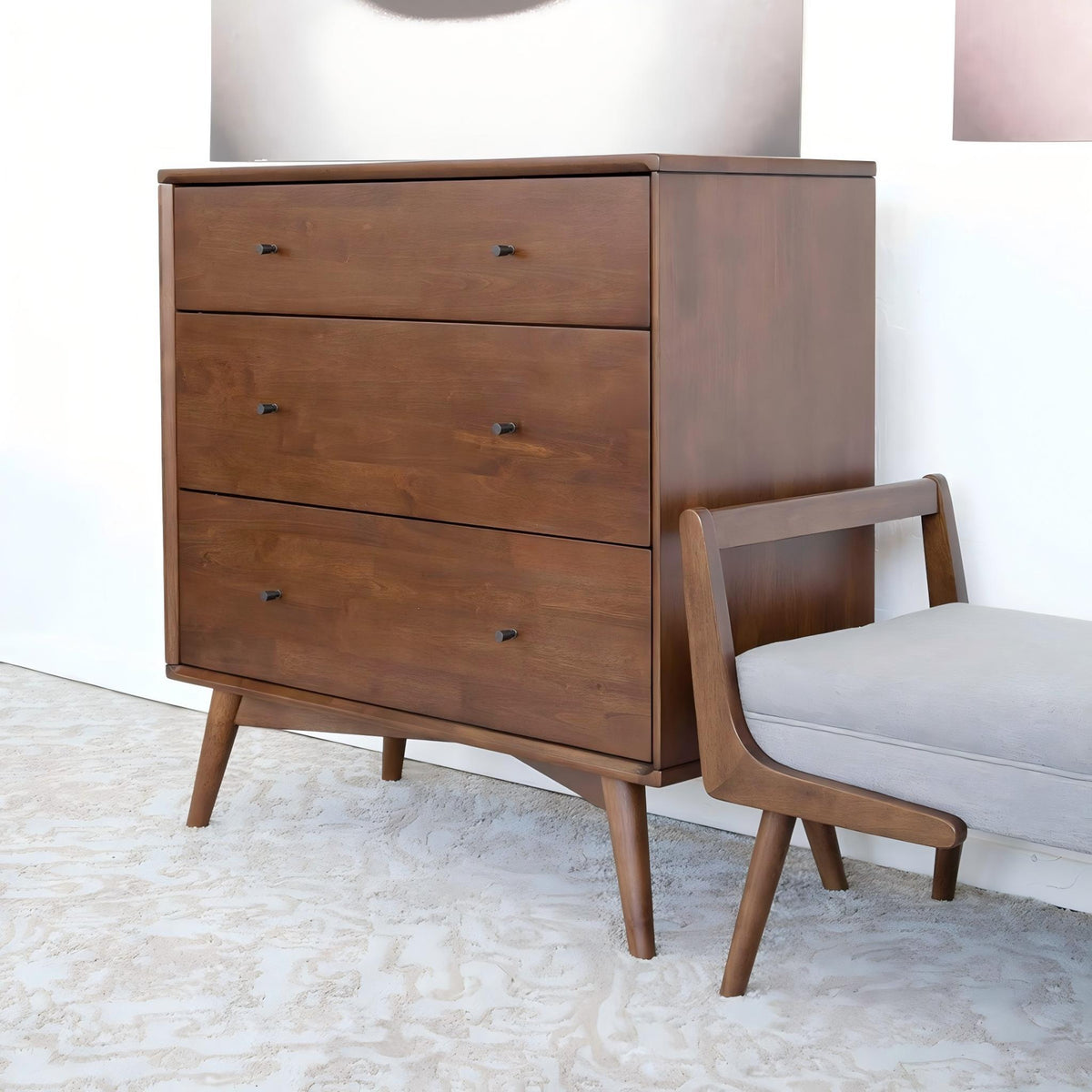 Solid Wood 3-Drawer Dresser in brown finish with tapered legs by HouseOfZazla on Tampa Home & Garden Store