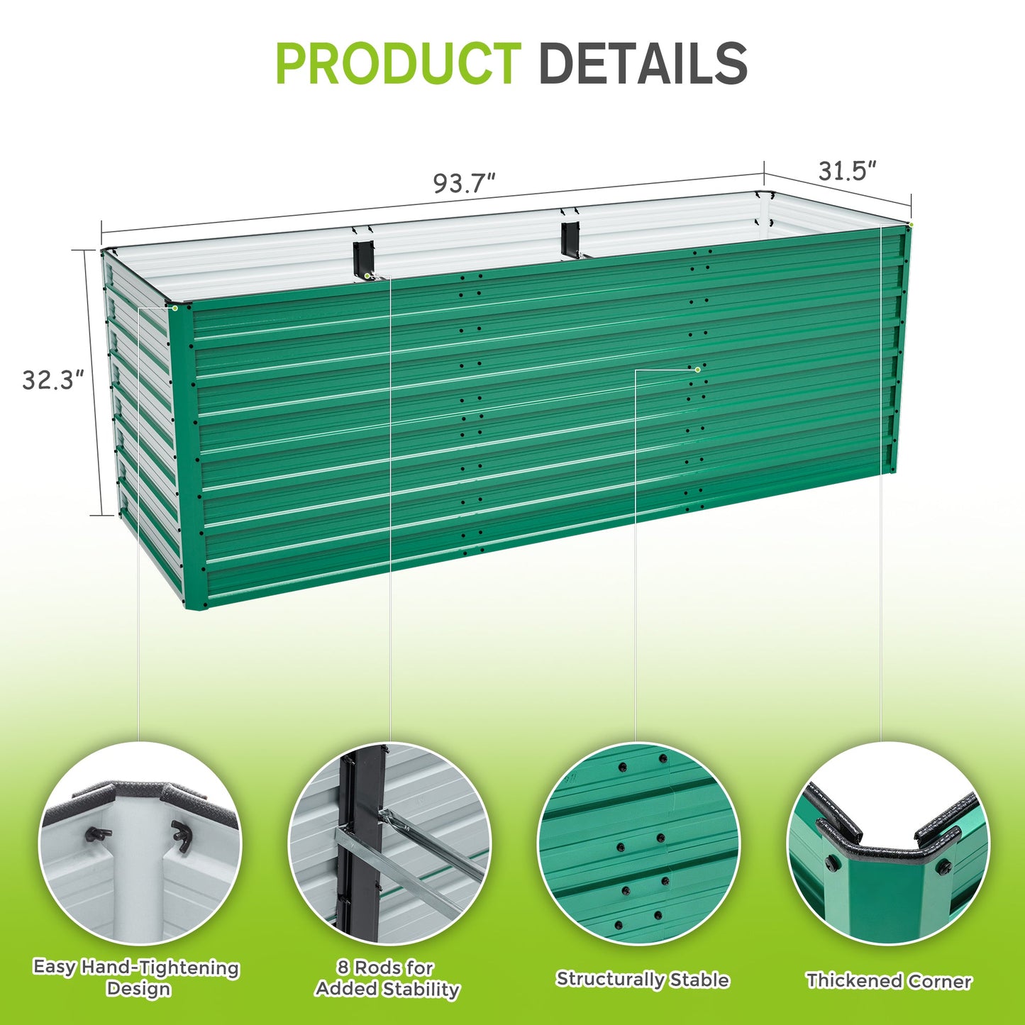 2-Pack Raised Garden Bed 93.7x31.5x32.3 in green ergonomic no-bend design by HouseOfZazla on Tampa Home & Garden Store
