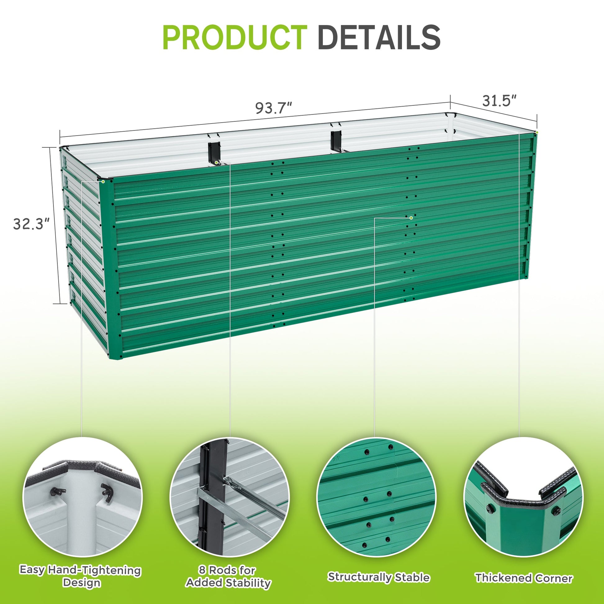 2-Pack Raised Garden Bed 93.7x31.5x32.3 in green ergonomic no-bend design by HouseOfZazla on Tampa Home & Garden Store