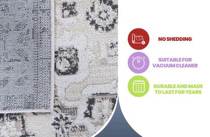 Payas Medallion Rug, blue-gray border with beige floral medallion on Tampa Home & Garden Store