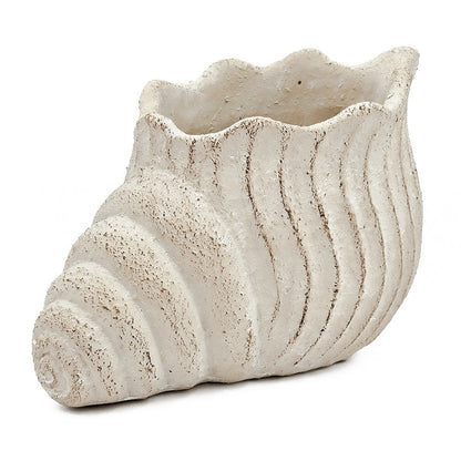 Nautilus shell planter by HouseOfZazla, textured beige cement finish with ribbed spiral on Tampa Home & Garden Store
